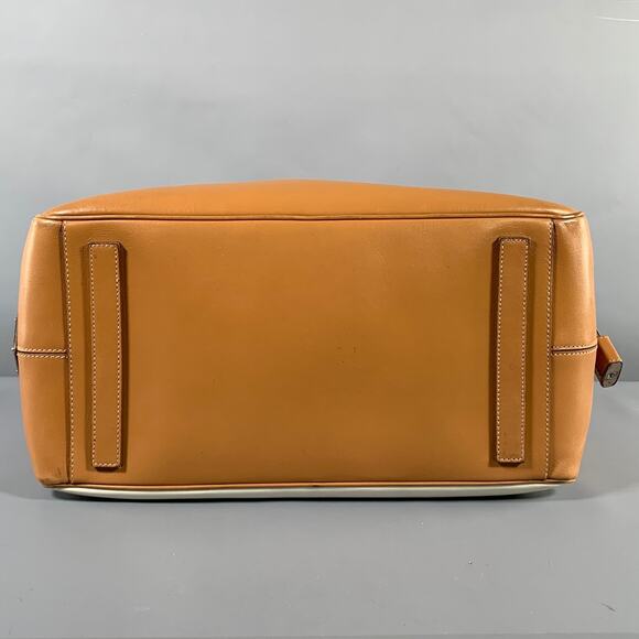 PRADA Tan Cream Color Block Leather Overnight Bags - Picture 5 of 15